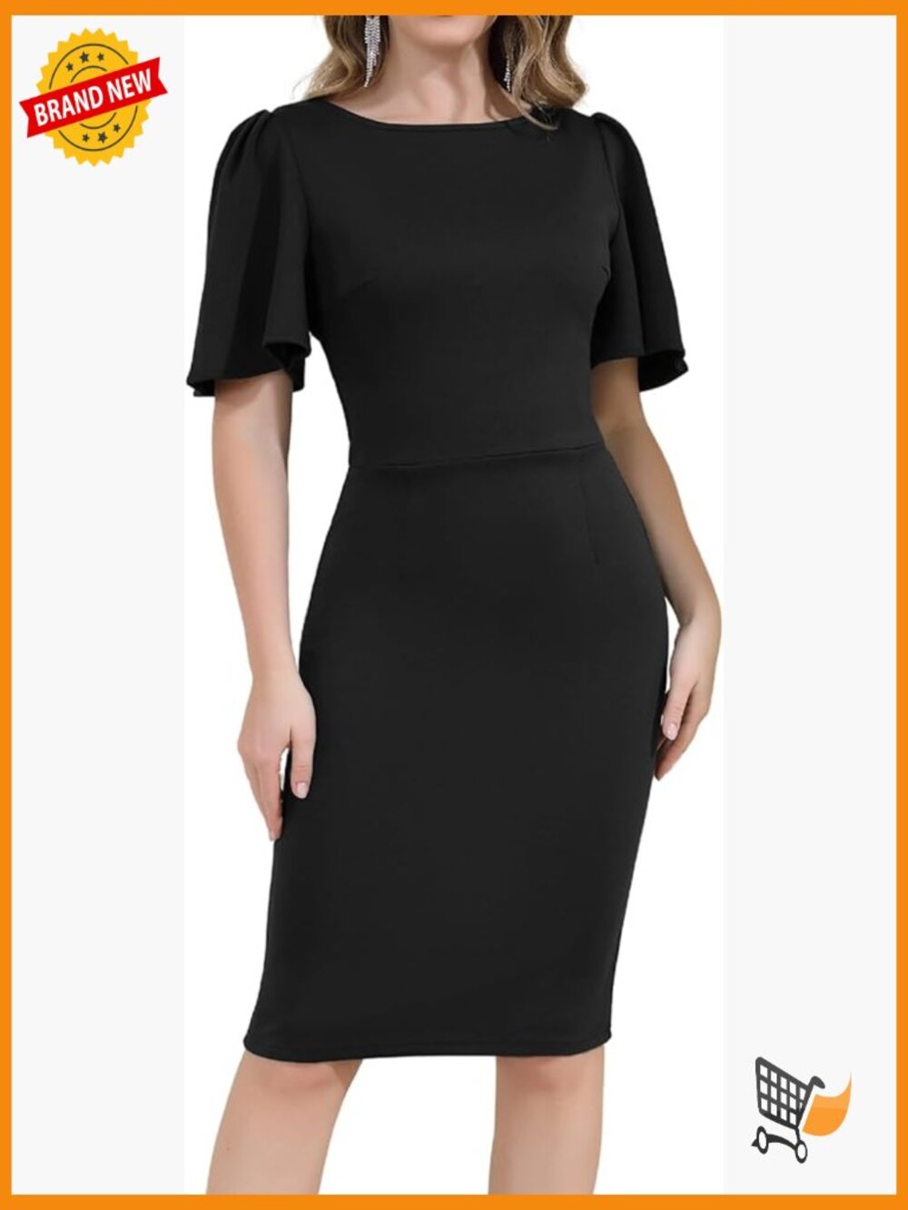 Short Sleeve Sheath Midi Dress Fitted Modest Cocktail Work Daily Dress